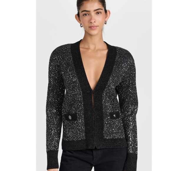 L'Agence Black Jinny Sequin Cardigan - Picture 1 of 12